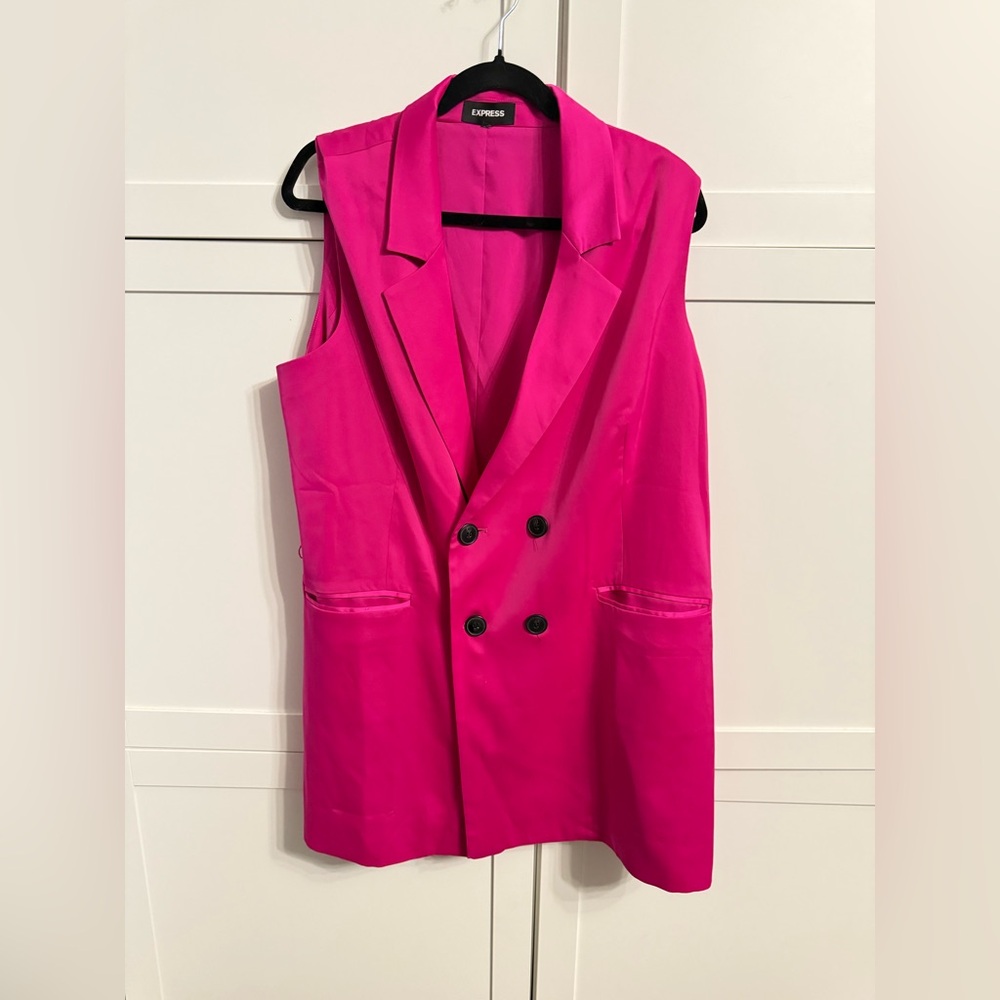 💖 Express Hot Pink Sleeveless Blazer Vest – Size XL
